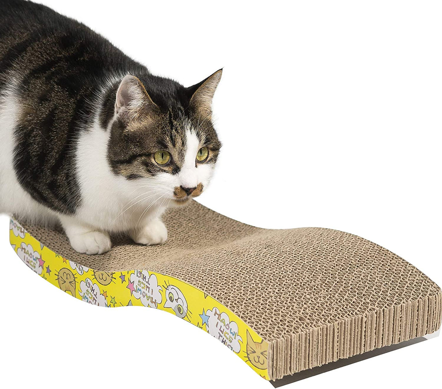 Cat Scratcher Cardboard, Recycle Corrugated Cat Scratching Pad, Wave Shaped Reversible Kitty Cat Scratch Pad Lounger Sofa for Furniture Protector, Catnip Included