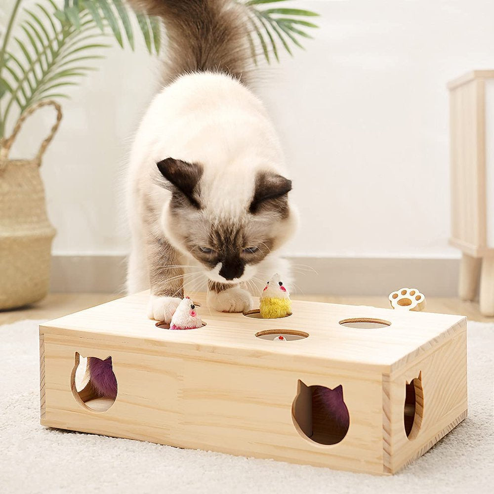 Mewoofun Cat Toys Interactive Whack a Mole Solid Wood Toys for Indoor Cats Kitten Catch Mice Game Animals & Pet Supplies > Pet Supplies > Cat Supplies > Cat Toys MewooFun   