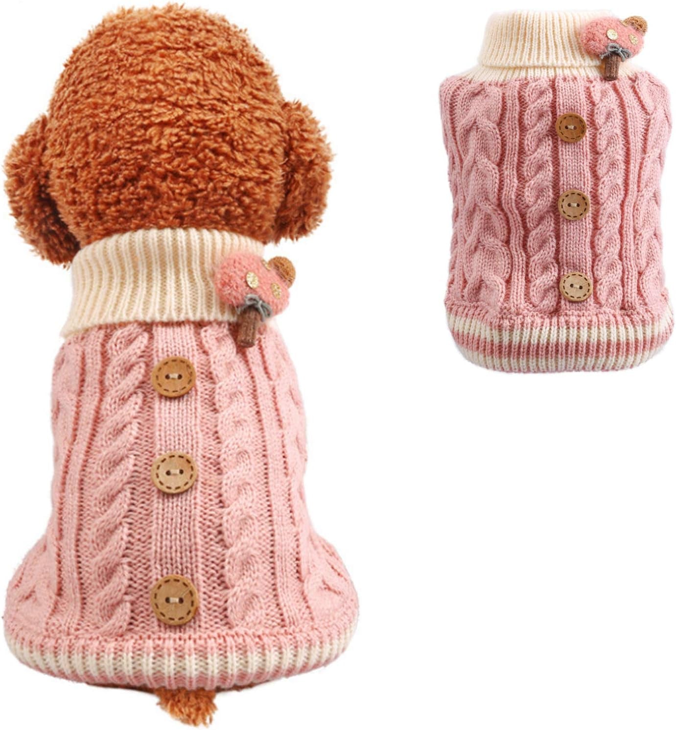 Dog Sweater Cute Classic Buttons Knitted Girls Winter Coat Keep Warm for Small Dogs Cold Weather,Pink,S Animals & Pet Supplies > Pet Supplies > Dog Supplies > Dog Apparel Teduola Pink X-Small 