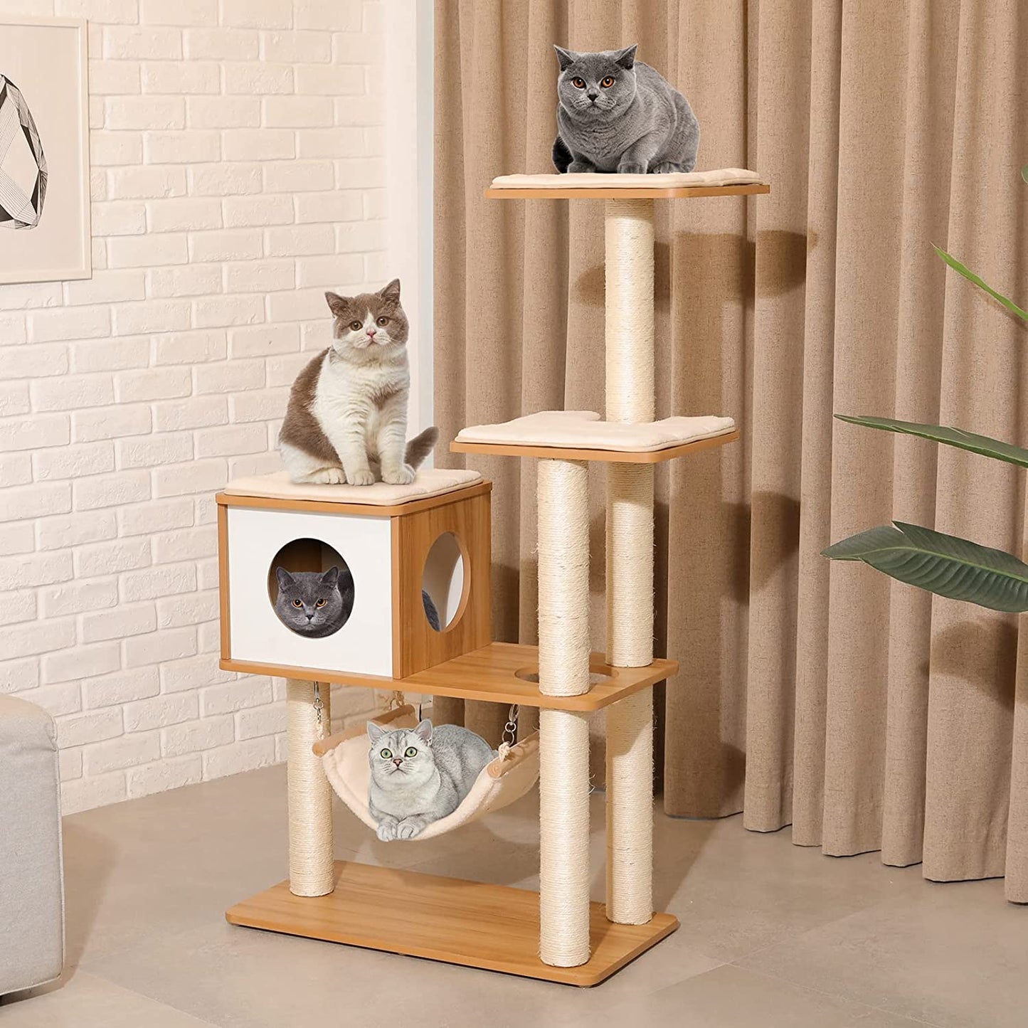 LUDOSPORT 45" Multi-Level Cat Tree Condo Wooden Cat Tower Kitten Climbing Tree with Removable Mat, Scratch Post