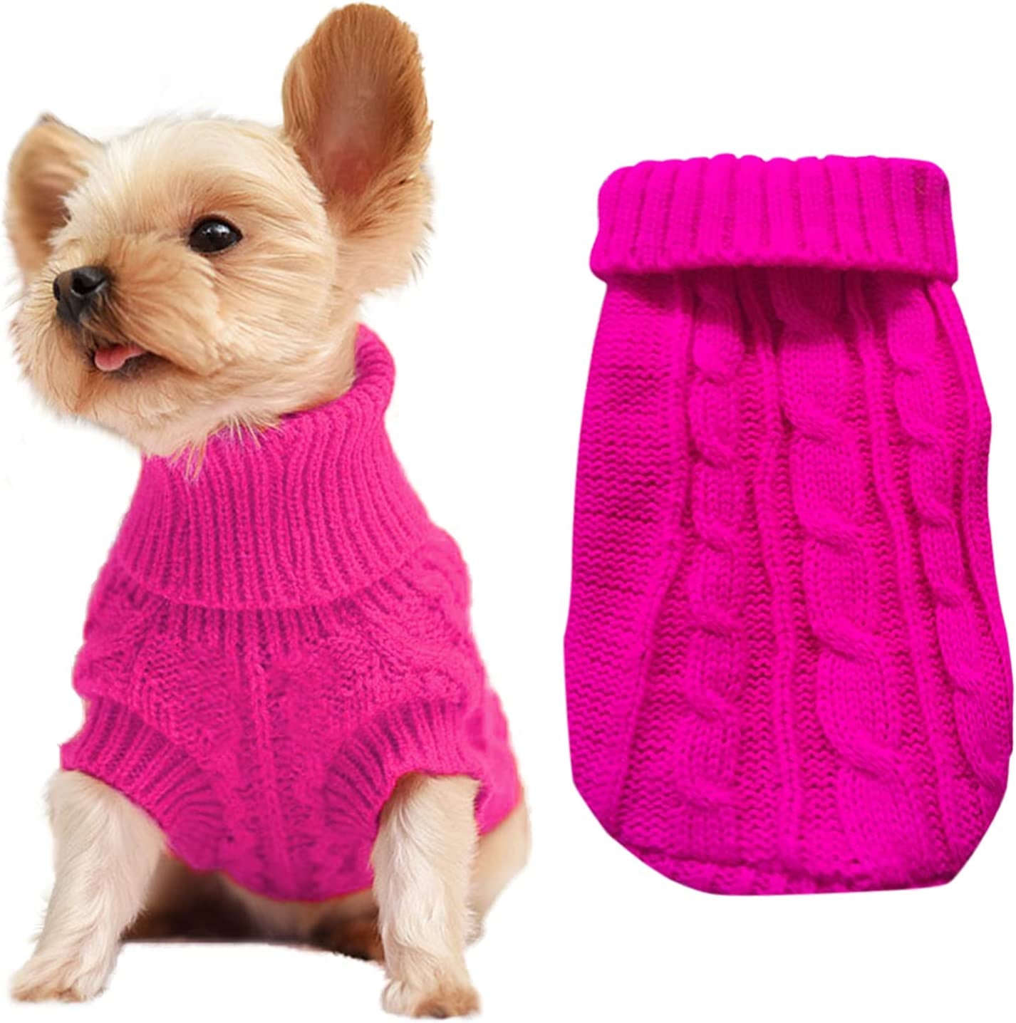 Dog Sweaters for Small Dogs, Pet Sweaters Classic Knitwear Winter Girl Boys Dog Clothes Chihuahua Coat Warm Puppy Costume Clothing Cute Doggie Sweater Apparel for Yorkie Christmas Animals & Pet Supplies > Pet Supplies > Dog Supplies > Dog Apparel SVVOOD Rose Red M (3-5lb)-Chest 12.5 in, Back 9 in 