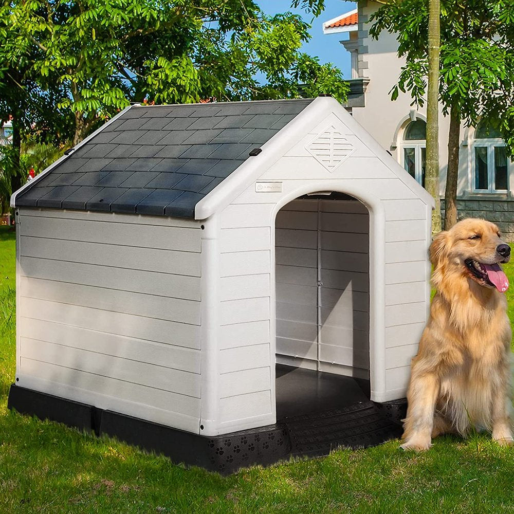 Vitesse Plastic Dog House Outdoor Indoor for Small Medium Larige Dogs,Waterproof Dog Houses with Elevated Floor and Air Vents,Durable Ventilate & Easy Clean and Assemble Animals & Pet Supplies > Pet Supplies > Dog Supplies > Dog Houses Vitesse 42" Gray 