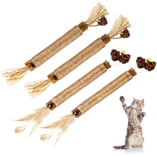 Springcorner 4 Pcs Natural Silvervine Catnip Cat Teeth Cleaning,Cat Chew Toy,Catmint Silvervine Blend Sticks,Catnip Cat Chew Toys for Kittens Teeth Cleaning,Cat Dental Care
