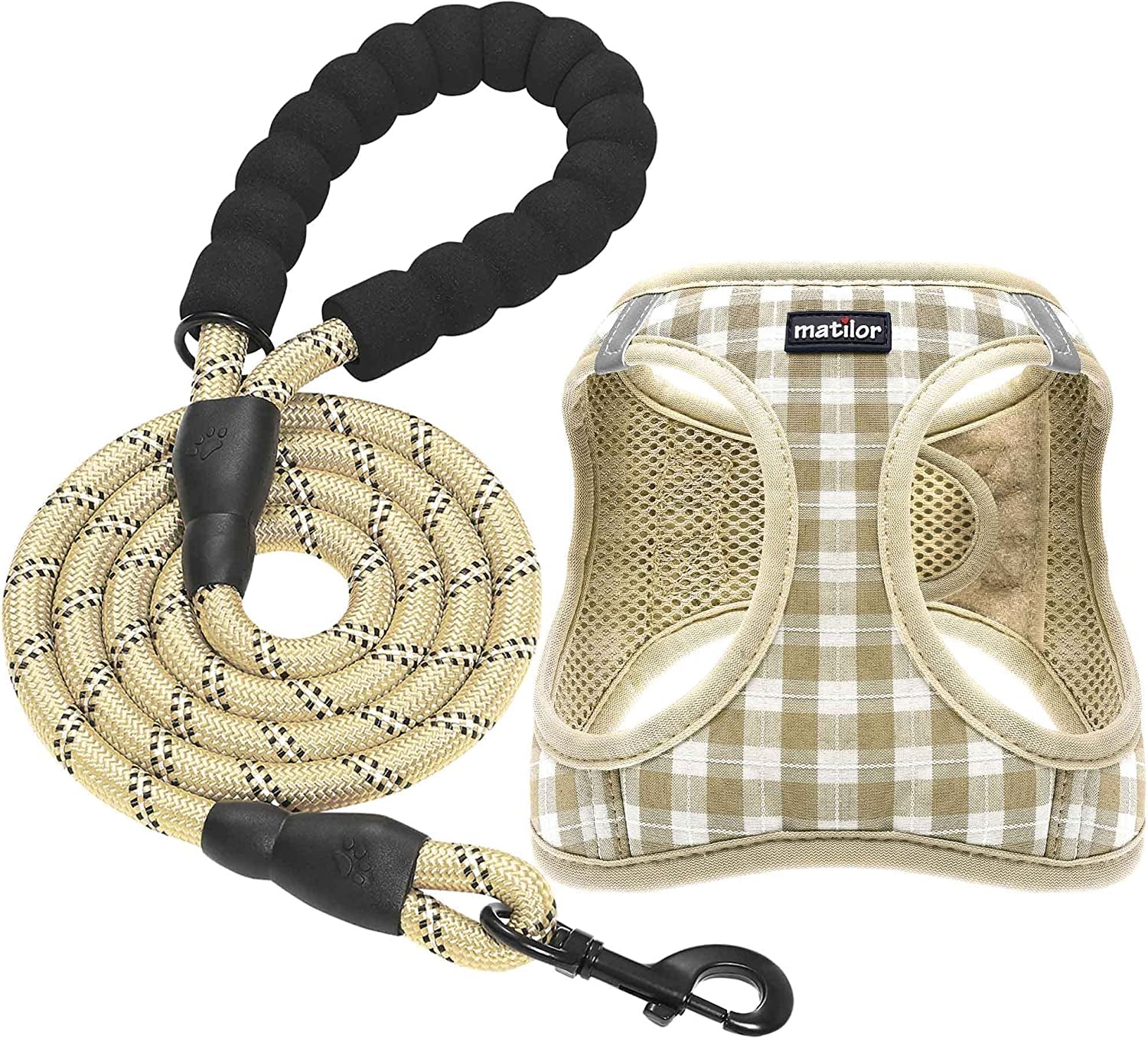 Matilor Dog Harness Step-In Breathable Puppy Cat Dog Vest Harnesses for Small Medium Dogs Animals & Pet Supplies > Pet Supplies > Dog Supplies > Dog Apparel matilor Beige Checkered L (Chest 17''-20'', Weight 14-19 lb) 