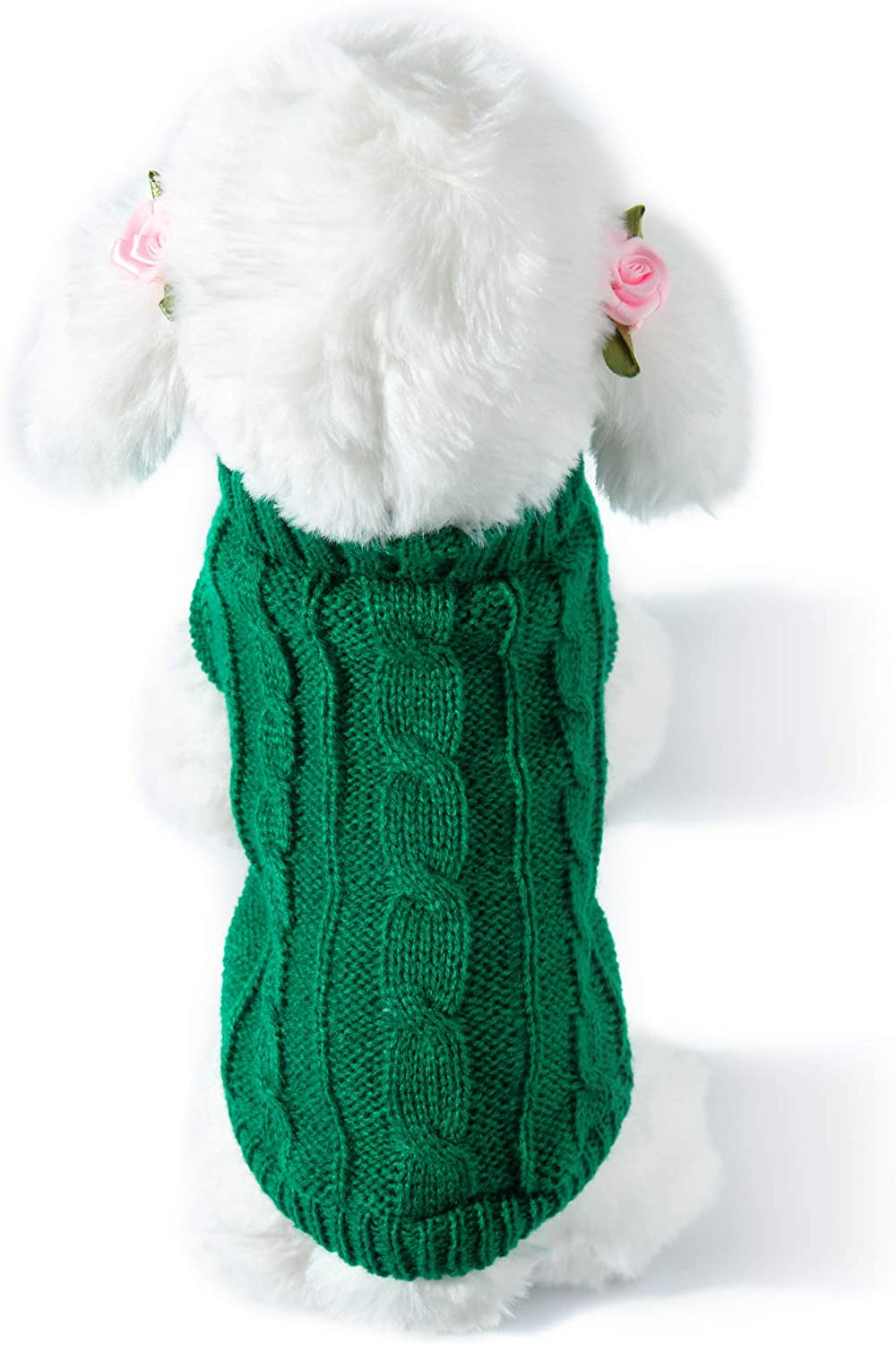 Small Dog and Cat Classic Sweater Knitwear Knitted Sweater Clothes (8", White) Animals & Pet Supplies > Pet Supplies > Dog Supplies > Dog Apparel EmmaWu Green Back Length 16" 