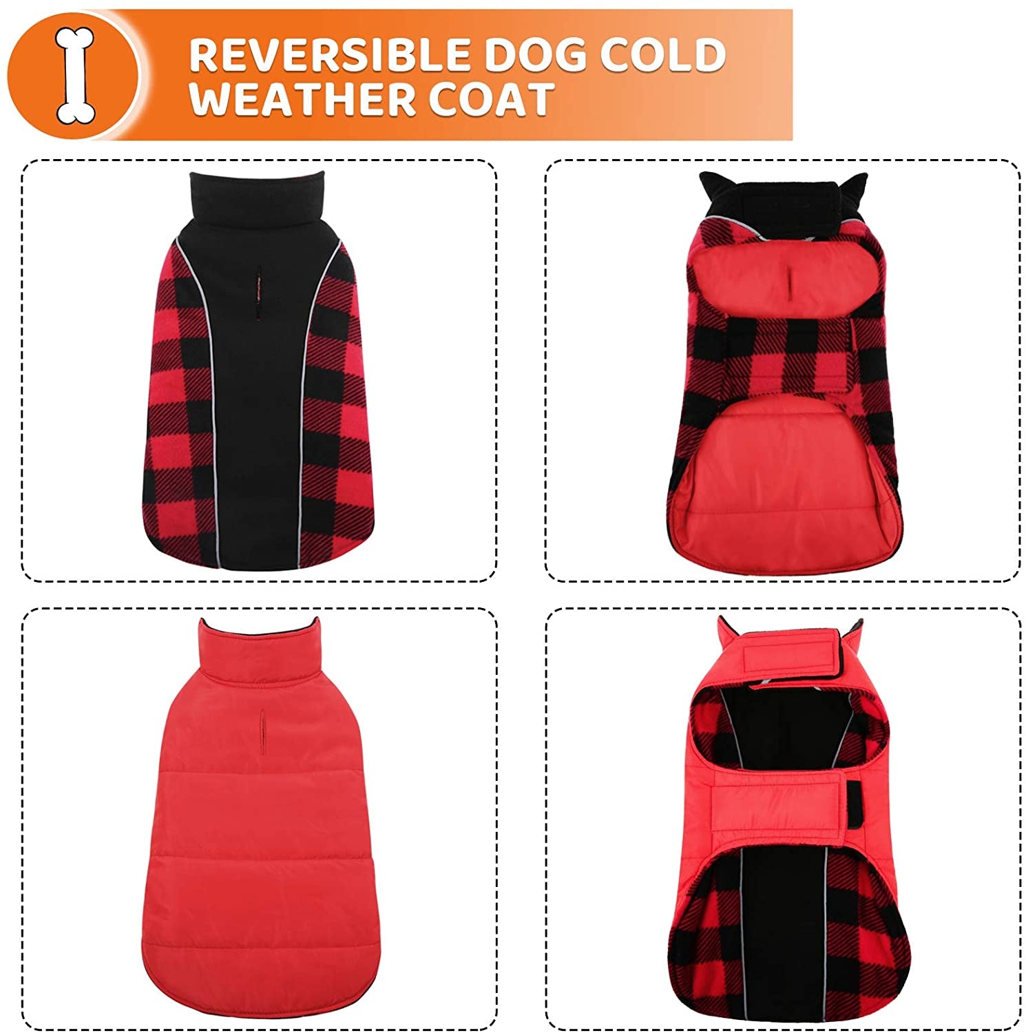 SUNFURA Reflective Dog Cold Weather Coat, British Style Plaid Reversible Waterproof Windproof Pet Winter Warm Vest, Cozy Cotton Lined Stand-Up Collar Outdoor Jacket Apparel for Small Medium Large Dogs Animals & Pet Supplies > Pet Supplies > Dog Supplies > Dog Apparel SUNFURA   