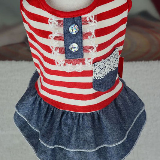 Lovely Dog Puppy Denim Dress Dog Cat Pet Tutu Skirt Princess Wedding Dress Cute Dog Apparel Dog Clothing Animals & Pet Supplies > Pet Supplies > Dog Supplies > Dog Apparel Funcee M Red 