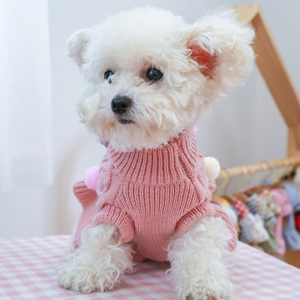 Dog Sweater Dress with Colorful Pom Pom Warm Knitwear Pullover Dog Skirt Puppy Princess Dress Apparel for Small Medium Dog and Cat Animals & Pet Supplies > Pet Supplies > Dog Supplies > Dog Apparel Popfeel   