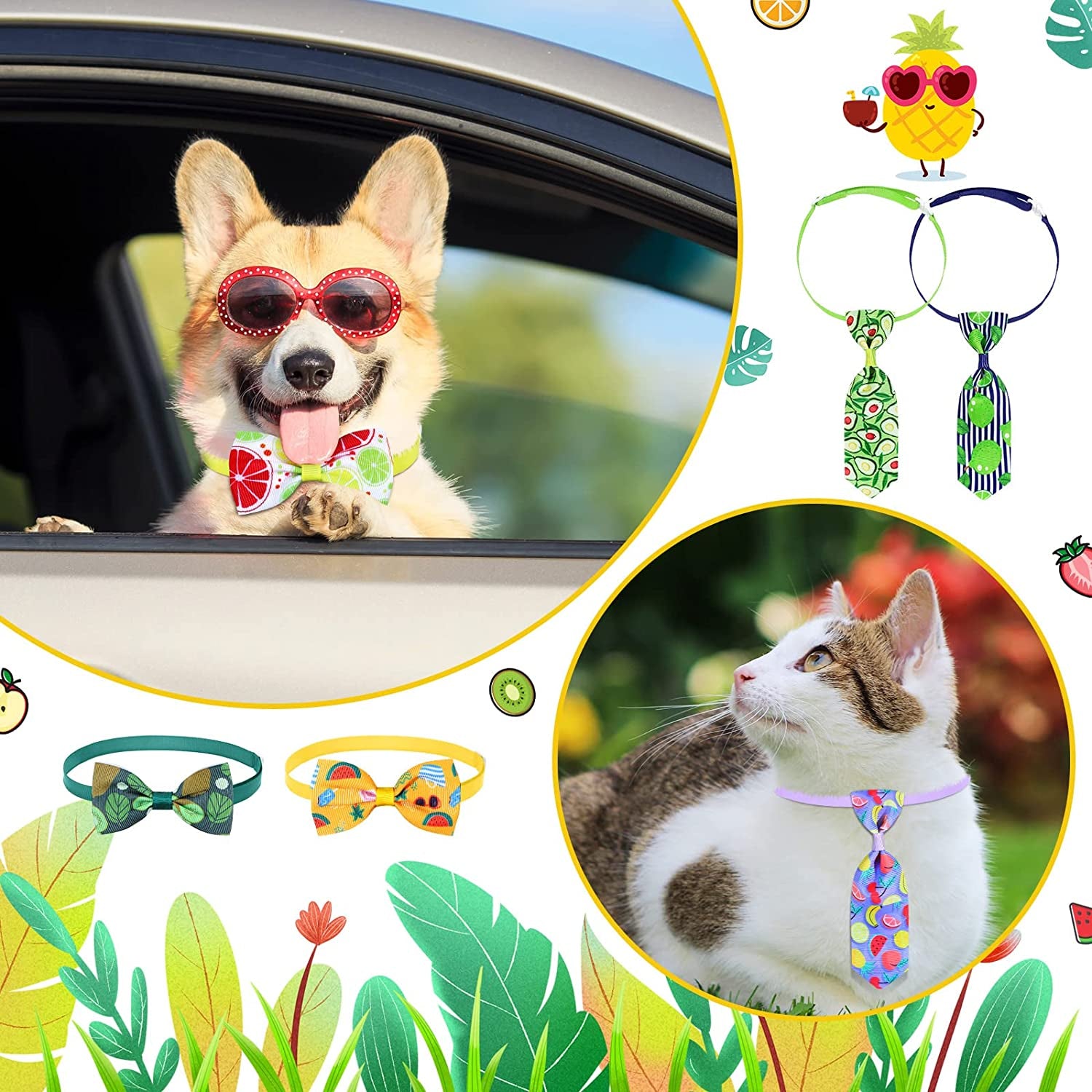 80 Pieces Summer Dog Bow Ties Dog Grooming Bows Adjustable Dog Neck Ties for Pet Includes 40 Dog Neckties and 40 Dog Bow Ties, Small Dog Bows Summer Dog Bow Tie for Dogs Cats Puppy (Cute Style) Animals & Pet Supplies > Pet Supplies > Dog Supplies > Dog Apparel Kajaia   