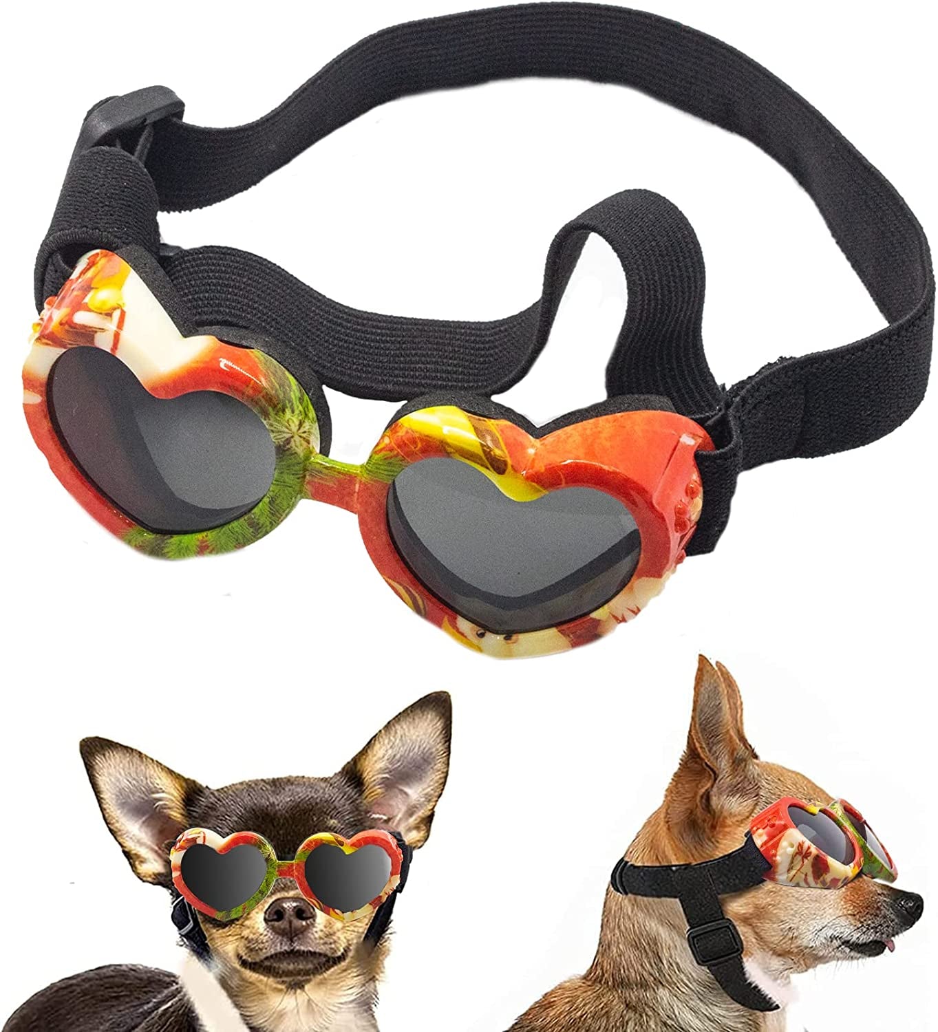 Dog Goggles, Christmas Small Dog Sunglasses, UV Protection Goggles with Adjustable Strap, Doggy Heart Shape Windproof Anti-Fog Pet Glasses for Puppy Eyes Wear Protective (Christmas-Green) Animals & Pet Supplies > Pet Supplies > Dog Supplies > Dog Apparel 8965232151 Christmas-Red  