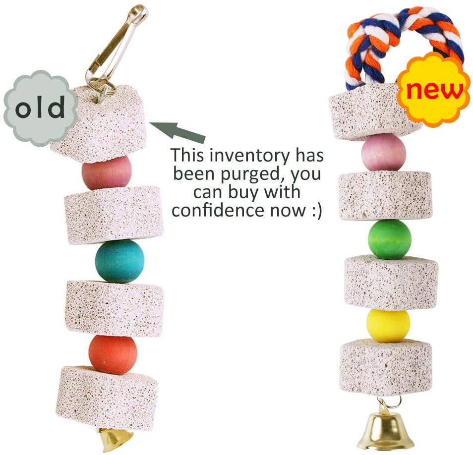 Parrot Chewing Toy, Bird Beak Grinding Stone with Bell, Lava Block Calcium Supplement Food for African Greys Conure Eclectus Budgies Parakeet Cockatiel Hamster Chinchilla Rabbit, 2 Pack Animals & Pet Supplies > Pet Supplies > Bird Supplies > Bird Food Peralng   