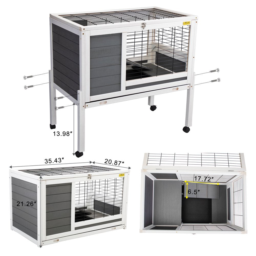 Rabbit Hutch with Wheels, Indoor Outdoor Small Animal Houses & Habitats, Large Bunny Cage with Removable Tray, Single Level Guinea Pig Hamster Hutch Animals & Pet Supplies > Pet Supplies > Small Animal Supplies > Small Animal Habitats & Cages VIK   