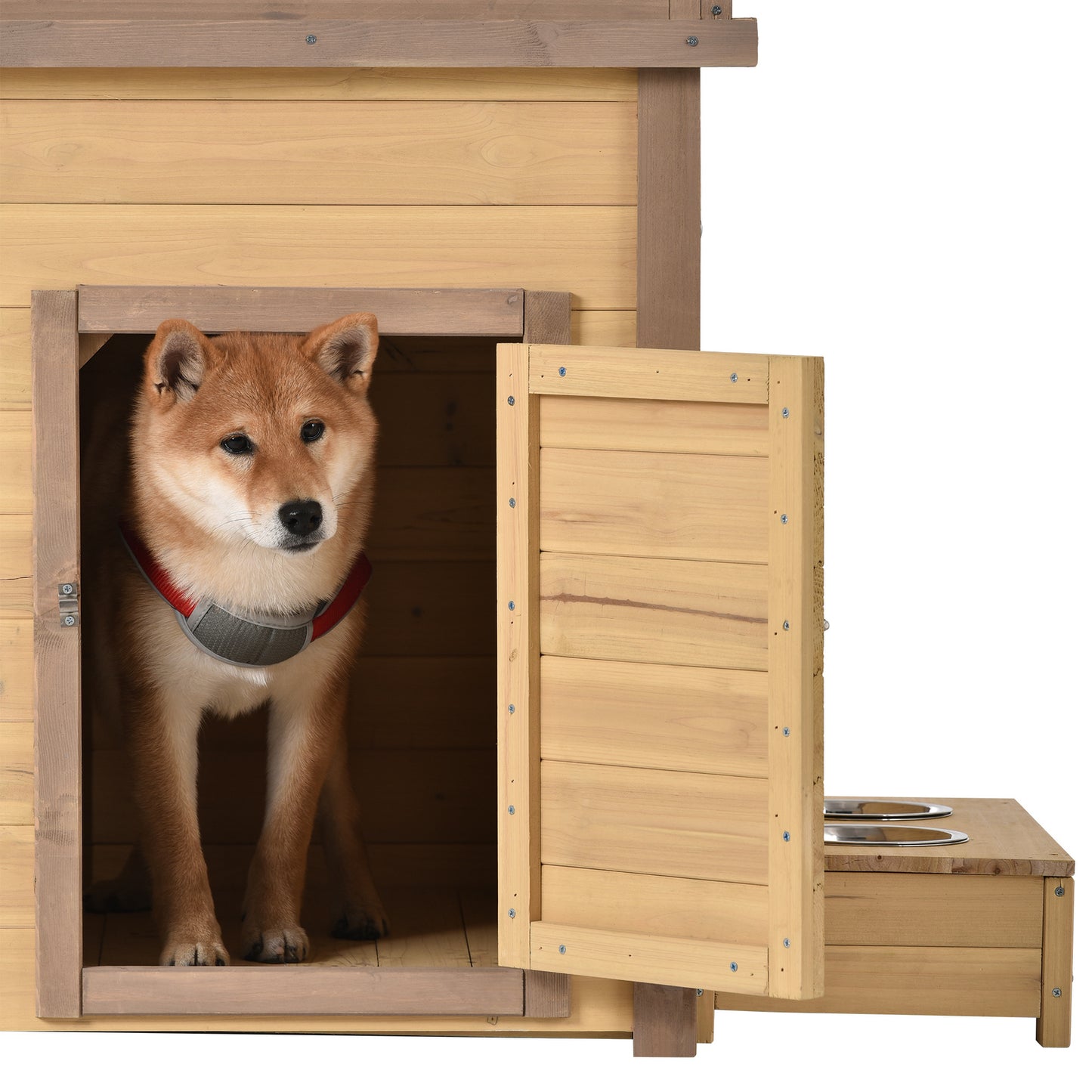 Aukfa Outdoor Wooden Puppy Pet Dog House Wood Room with Door and Wood Feeder Animals & Pet Supplies > Pet Supplies > Dog Supplies > Dog Houses Aukfa   