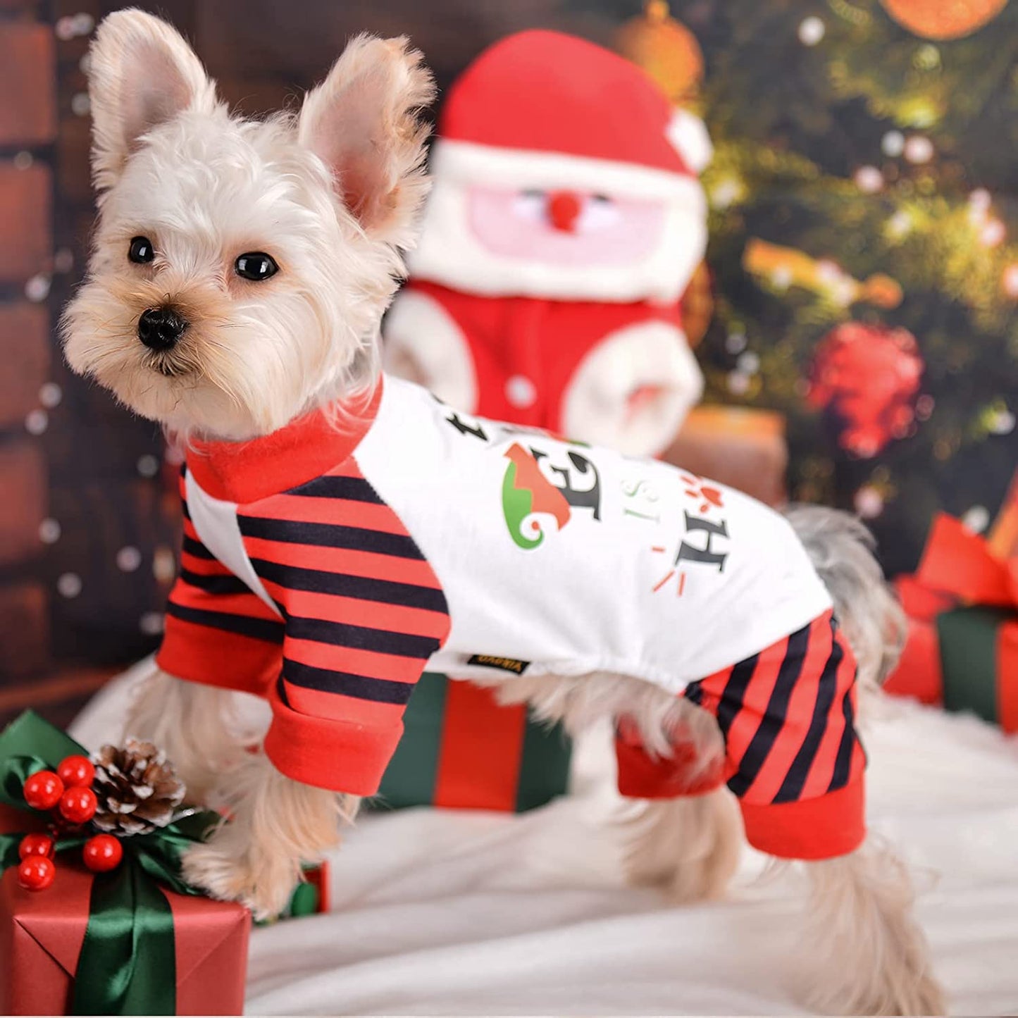 Yikeyo Christmas Dog Pajamas Dog Onesie Dog Pjs Super Soft Dog Christmas Jammies Pet Clothes with Buffalo Plaid Sleeve, Truck Tree Pattern Animals & Pet Supplies > Pet Supplies > Dog Supplies > Dog Apparel Yikeyo The Elf is in the House Medium 