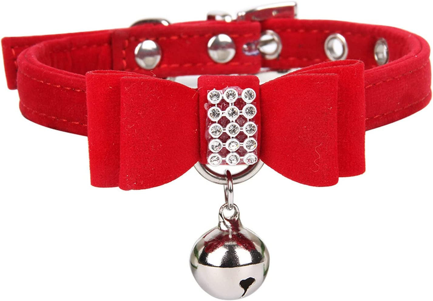 Girl Big Dog Collars Velvet Elegant Bow Rope Bell Dog Collar Diamond Bling Girl Small Puppy Rhinestone Cute Bowtie Pet Collar Chain Animals & Pet Supplies > Pet Supplies > Dog Supplies > Dog Apparel HonpraD Red Medium 