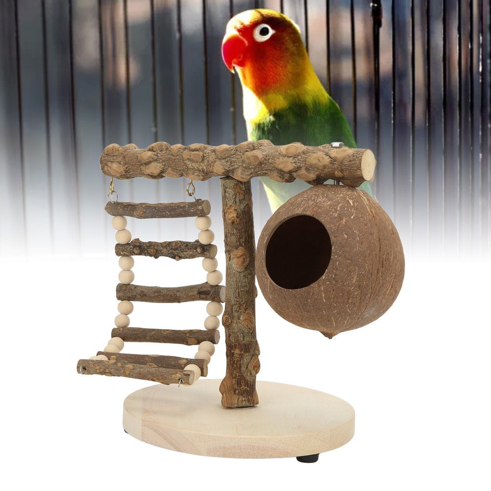 Fyydes Birds Cage Toy,Tabletop T Birds Perch,Bird T Play Stand Natural Tabletop T Birds Perch Cage Toy with Base Climbing Ladder and Coconut Shell Animals & Pet Supplies > Pet Supplies > Bird Supplies > Bird Cages & Stands Fyydes   