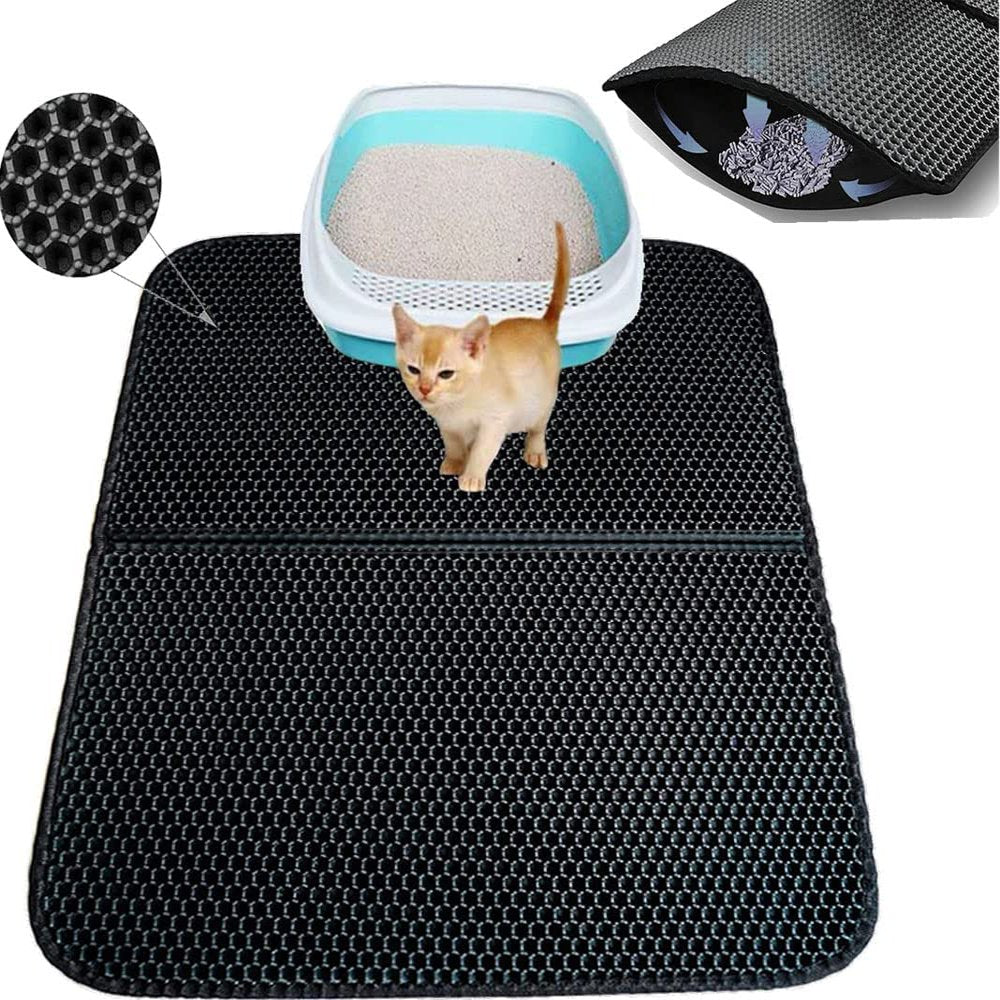 Cat Litter Mat, Black 60X45 Cm Litter Box Mat Non-Slip Foldable Litter Box Mat, Litter Box Mat Waterproof Double Layer Design Honeycomb Mat for Cats Animals & Pet Supplies > Pet Supplies > Cat Supplies > Cat Litter Box Mats YSSBL   