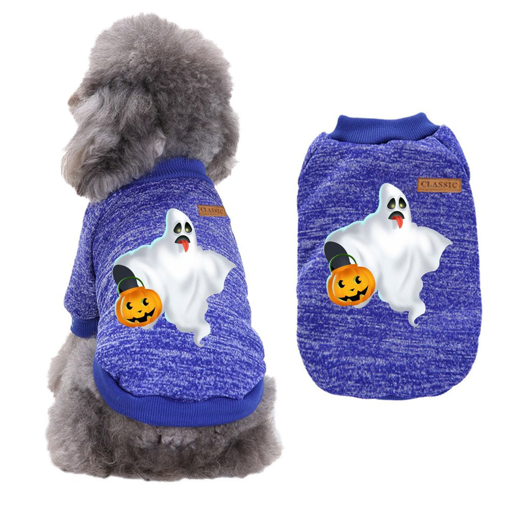 EQWLJWE Dog Halloween Costumes Pumpkin, Ghost Pet Sweaters Funny Puppy Cat Knitwear Clothes Holiday Party Outfit Apparel for Small Midum Dogs Halloween Clearance under $5.00 Animals & Pet Supplies > Pet Supplies > Cat Supplies > Cat Apparel EQWLJWE S Blue 