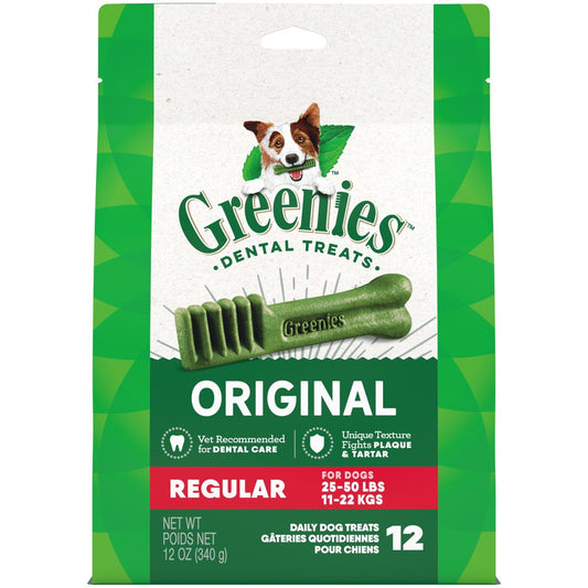 GREENIES Original Regular Size Natural Dental Dog Treats, 12 Oz. Pack (12 Treats)