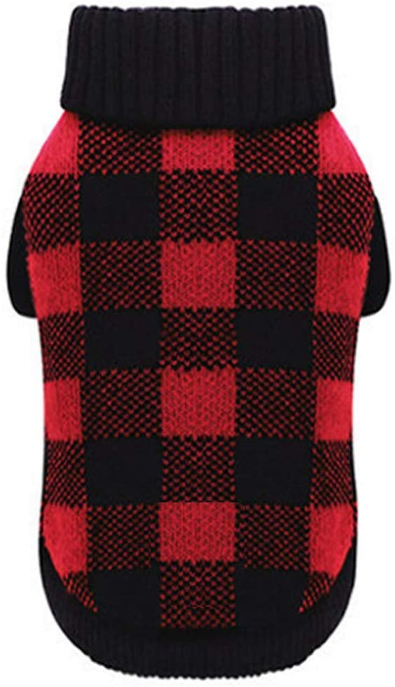 A&L Red Dog Sweater British Plaid Knitted Xmas Holiday Festive Turtleneck Pet Sweater for Small Dogs, Small (S) 12" Back Length Animals & Pet Supplies > Pet Supplies > Dog Supplies > Dog Apparel A&L Red Black Plaid Xsmall Back length 8" 