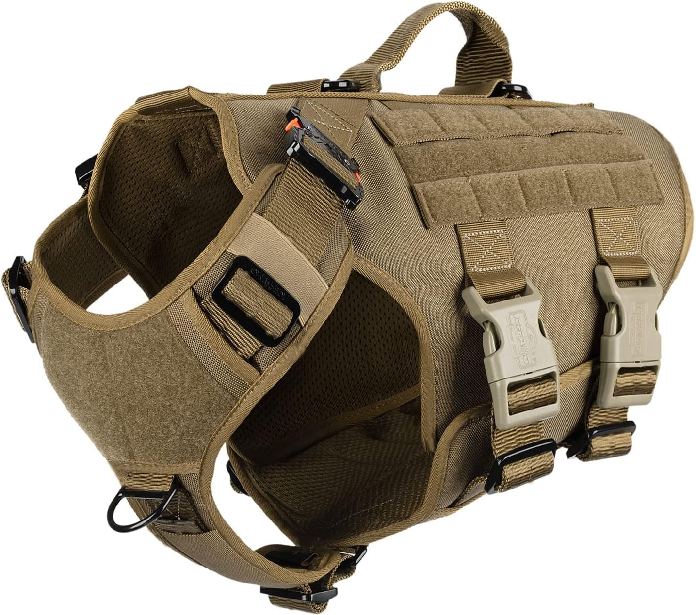 ICEFANG Tactical Dog Operation Harness with 6X Buckle,Dog Molle Vest with Handle,3/4 Body Coverage,Hook and Loop Panel for ID Patch,No Pulling Front Clip (L (28"-35" Girth), Coyote Brown) Animals & Pet Supplies > Pet Supplies > Dog Supplies > Dog Apparel frostwolf Coyote Brown Large (Pack of 1) 