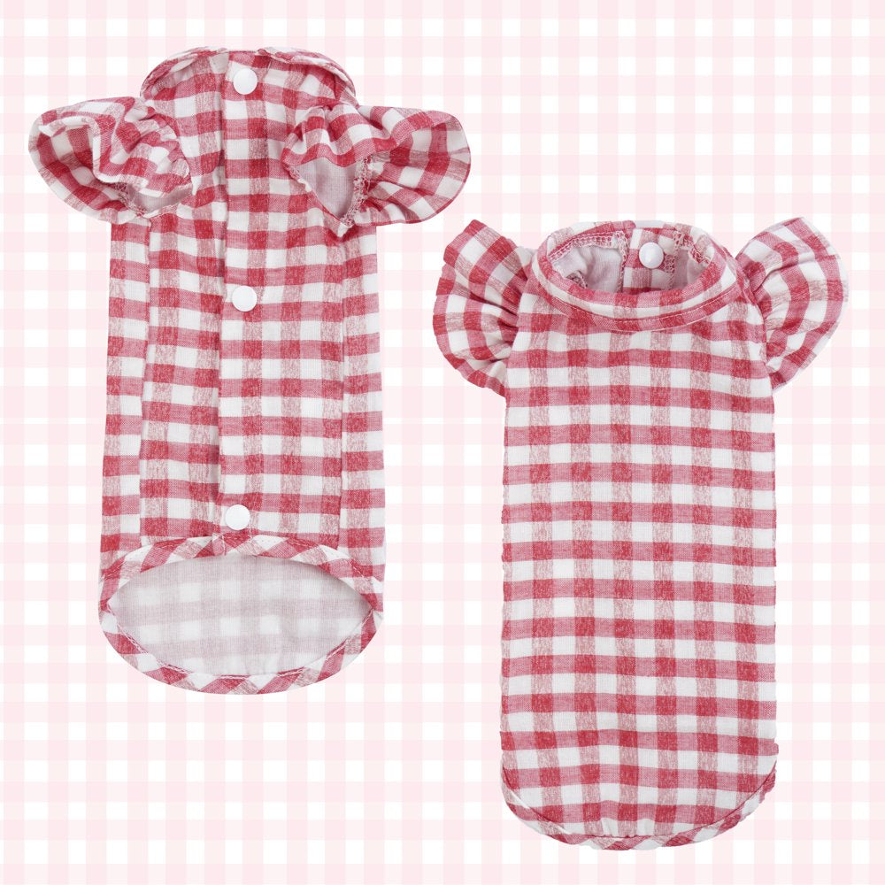 ROZKITCH Pet Apparel Cat T-Shirt Clothes Costume Soft Plaid for Kitten Hairless Cats Breathable Grid, Red Animals & Pet Supplies > Pet Supplies > Cat Supplies > Cat Apparel ROZKITCH   