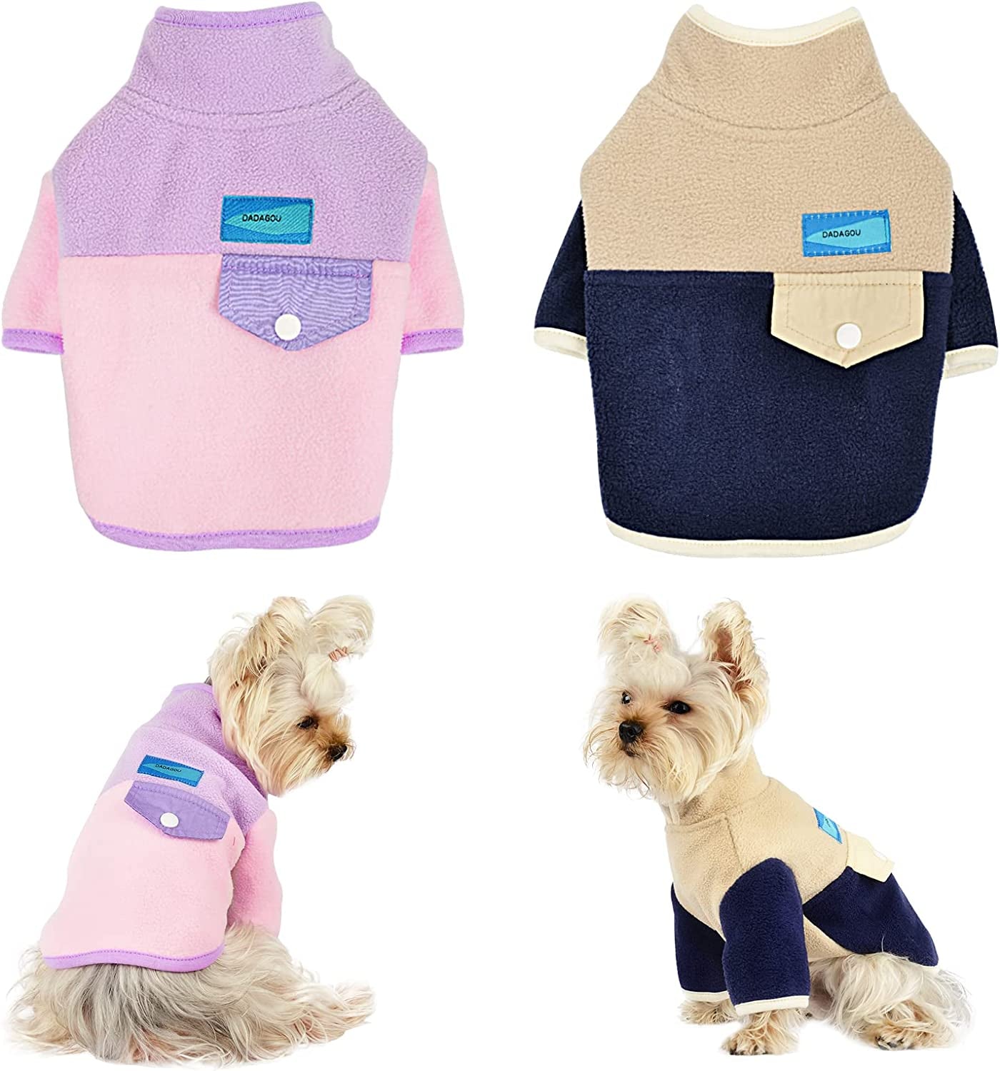 4 Pieces Small Dog Sweaters Chihuahua Fleece Clothes XXS~S Winter Warm Puppy Sweaters Boys Girls Tiny Dog Outfits for Teacup Yorkie Puppies Extra Small Breed Costume (X-Small Bust 10.23") Animals & Pet Supplies > Pet Supplies > Dog Supplies > Dog Apparel Kosiyi Purple+Beige Large (12-16 Ib) 