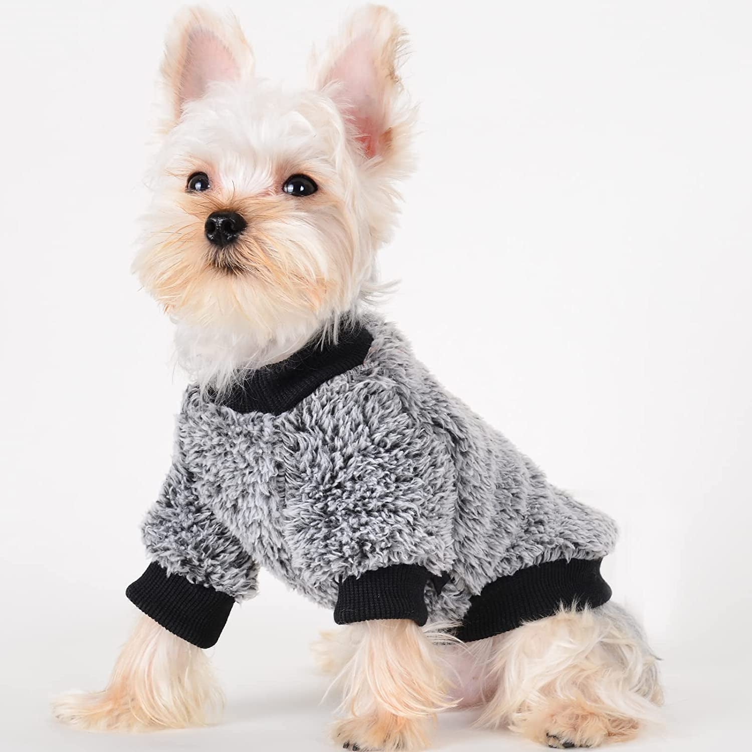 Small Dog Sweaters Chihuahua Fleece Clothes XXS~S Winter Warm Puppy Sweaters Boys Girls Tiny Dog Outfits for Teacup Yorkie Puppies Extra Small Breed Costume (Large Bust 17.71") Animals & Pet Supplies > Pet Supplies > Dog Supplies > Dog Apparel Kosiyi Black X-Small (1-3 Ib) 