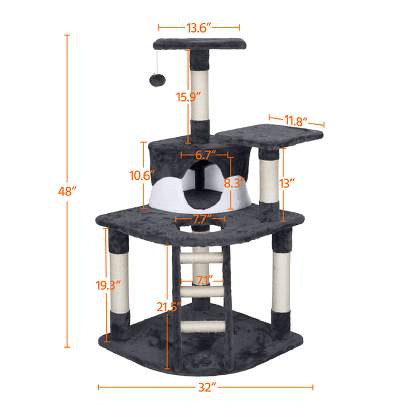 Smilemart 48" Cat Tree with Condo and Scratching Post Tower, Dark Gray Animals & Pet Supplies > Pet Supplies > Cat Supplies > Cat Furniture SmileMart   