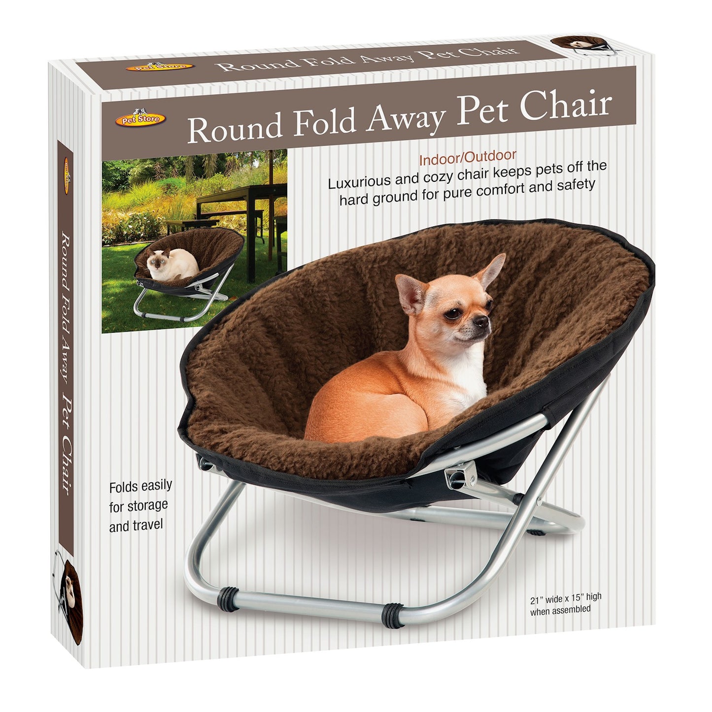 Folding Pet Cot Chair - Cat Bed, Brown Fleece Top Papasan Chair for Sm Animals & Pet Supplies > Pet Supplies > Cat Supplies > Cat Beds Etna   
