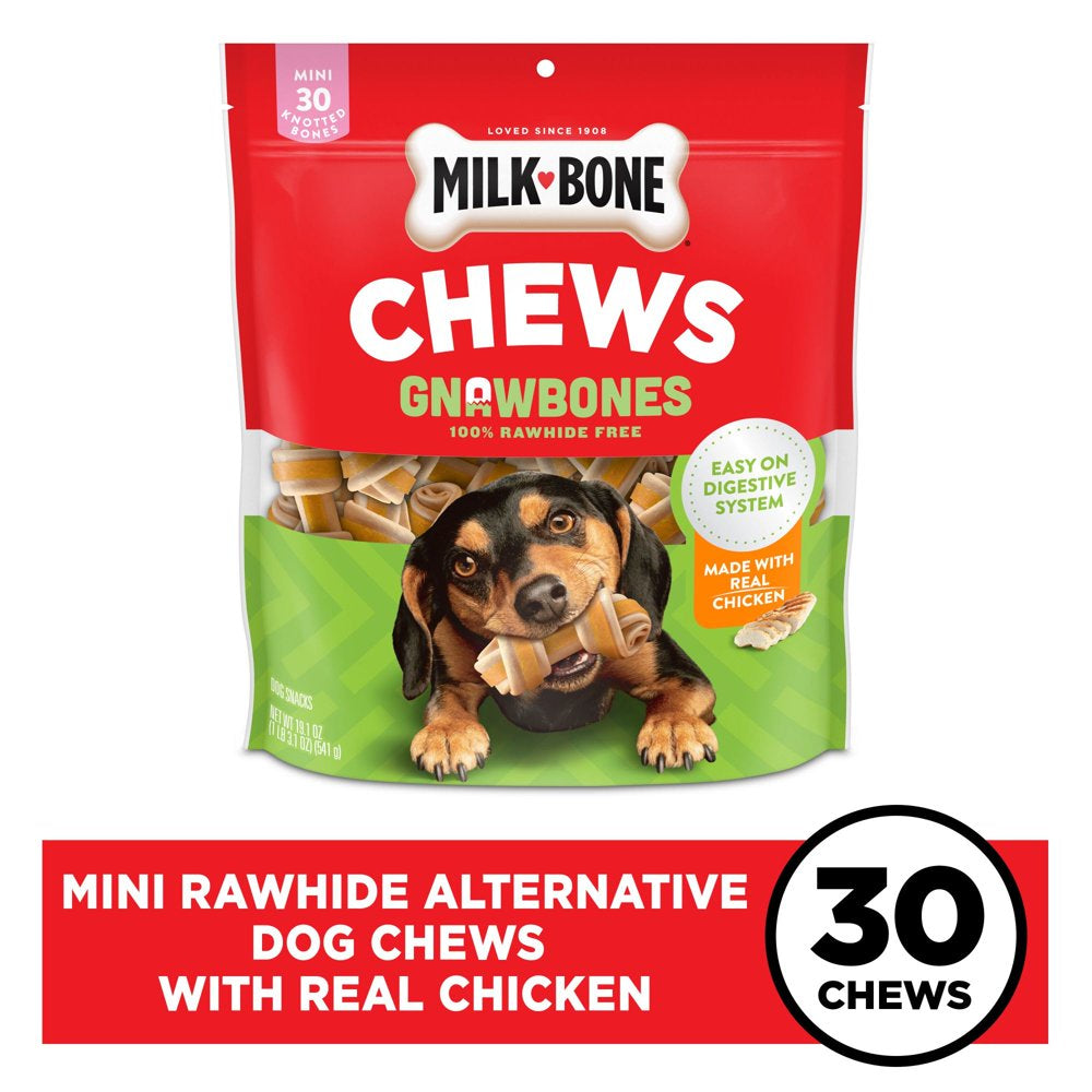 Milk-Bone Gnawbones Rawhide Free Dog Chews with Real Chicken, Long-Lasting Mini Dog Treats, Bag of 30