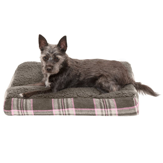 Furhaven Pet Dog Bed | Deluxe Faux Sheepskin & Plaid Pillow Pet Bed for Dogs & Cats, Java Brown, Small