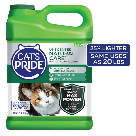 Cat'S Pride Max Power Natural Care Unscented Multi-Cat Clumping Litter, 15 Lb Jug