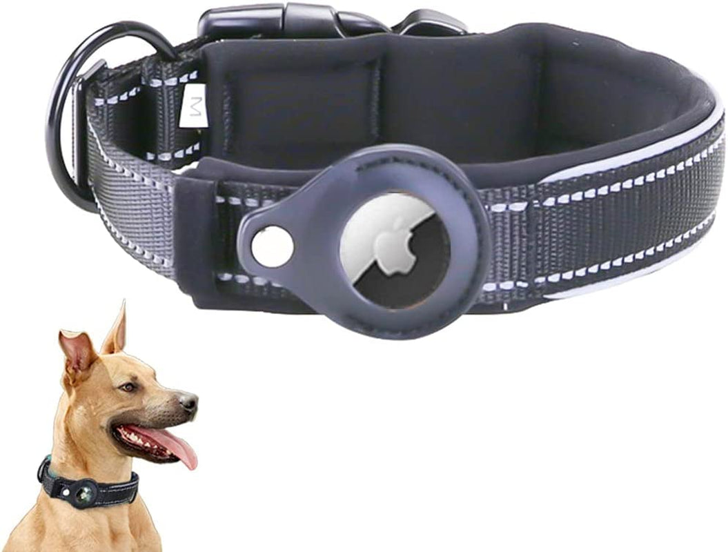 Airtag Dog Collar, Reflective Apple Air Tag Heavy Duty Collar with Holder Case, Adjustable Accessories Pet for Medium Large Dogs (M(15.5Inch ~ 17.7Inch), Black) (STECH101)