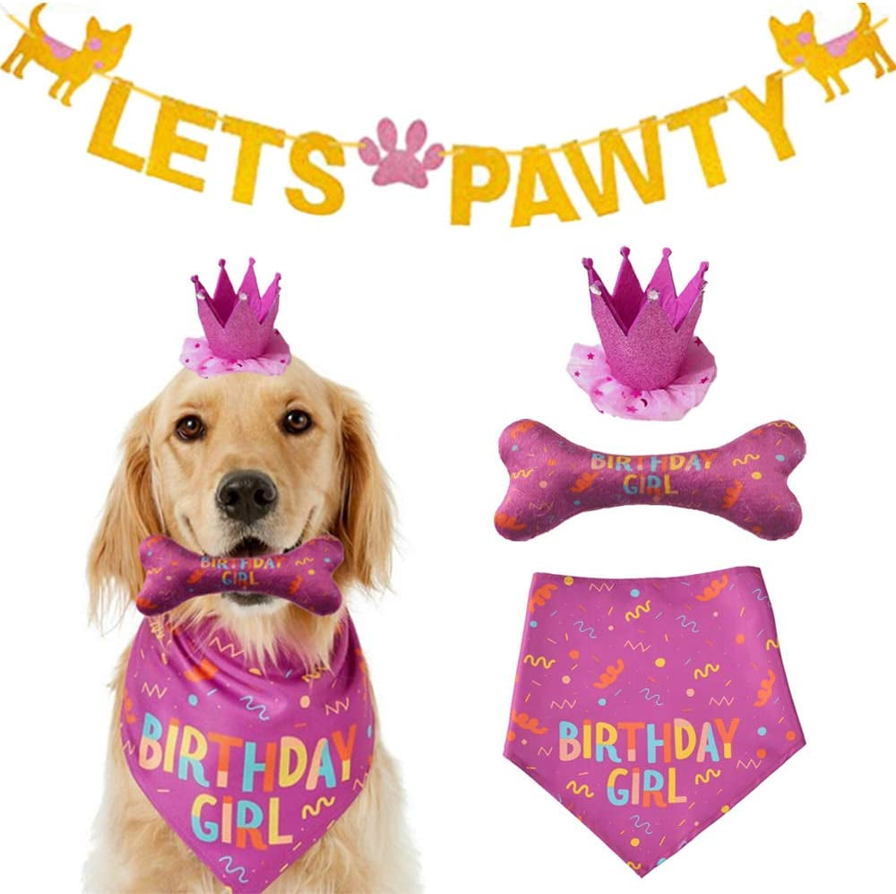 IDOLPET Dog Birthday Boy Bandana Hat Toy Set Pet Happy Birthday Party Supplies Triangle Bibs with Cute Bone Dog Birthday Scarf Accessories and Decoration for Doggy Large Dog – Blue… Animals & Pet Supplies > Pet Supplies > Dog Supplies > Dog Apparel COSBODA Pink  