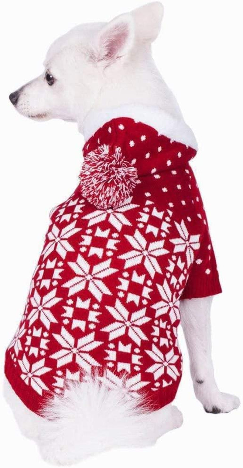 Blueberry Pet Let It Snow Classic Ugly Christmas Holiday Snowflake Pullover Hoodie Dog Sweater in Red and White, Back Length 20", Pack of 1 Clothes for Dogs Animals & Pet Supplies > Pet Supplies > Dog Supplies > Dog Apparel Blueberry Pet   