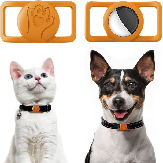 Chuangsiyc Protective Case Compatible for Apple Airtag, GPS Tracking Dog Cat Collar Accessories Pet Loop Holder, Silicone Protective Case Lightweight Soft Anti-Lost(Orange, Cat) Electronics > GPS Accessories > GPS Cases Chuangsiyc orange cat 