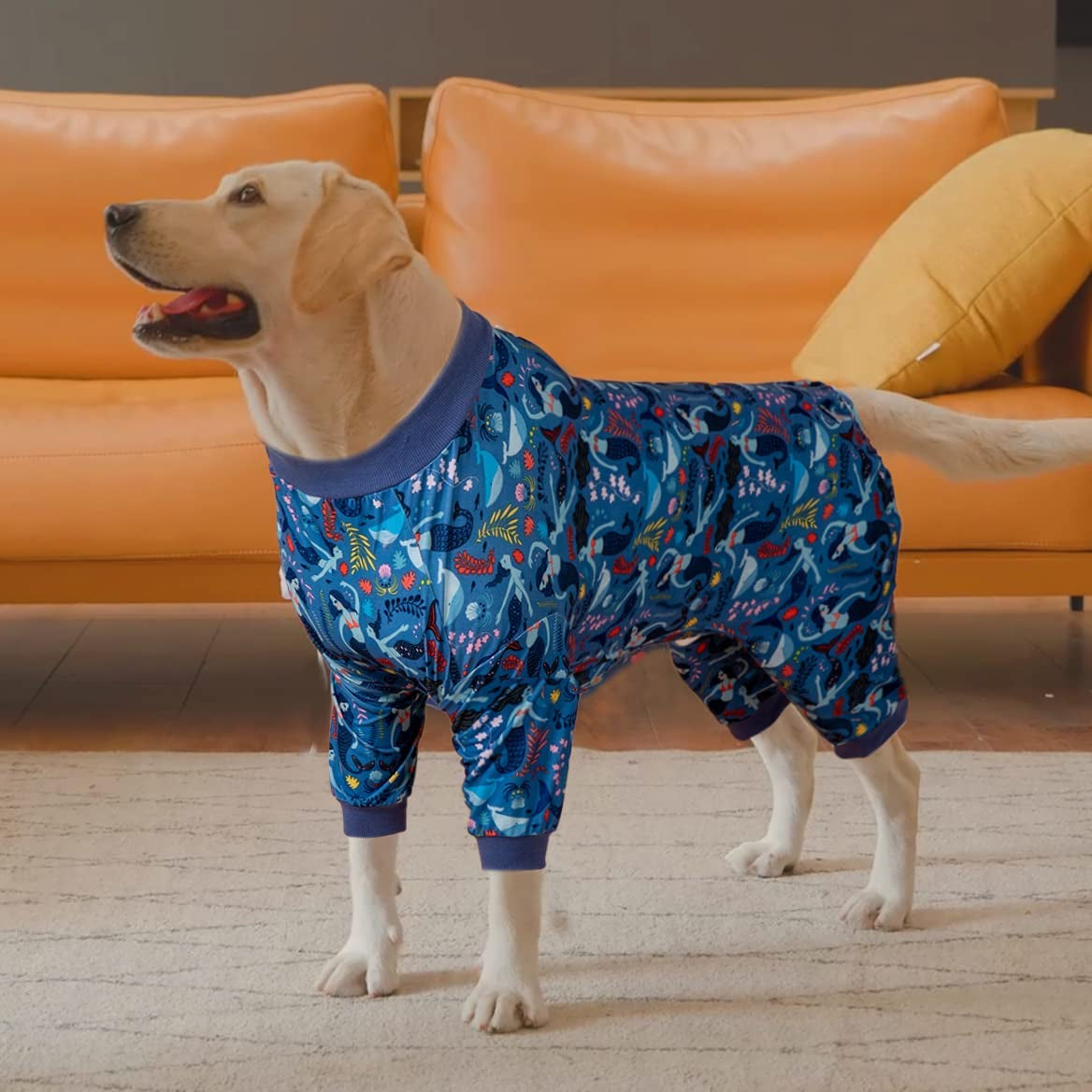 Lovinpet Dogs Outfit, Large Dog Pjs, Lightweight Stretchy Fabric Mermaid Long Twilight Slate Blue Prints Dog Jumpsuit, Sun Protection, Pet Anxiety Relief, Easy Wearing Dog Party Costume XXL Animals & Pet Supplies > Pet Supplies > Dog Supplies > Dog Apparel LovinPet   