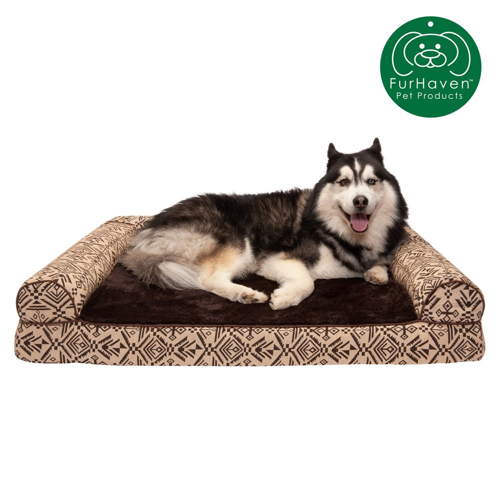 Furhaven Pet Products | Memory Foam Southwest Kilim Sofa-Style Couch Bed for Dogs & Cats, Black Medallion, Jumbo Plus Animals & Pet Supplies > Pet Supplies > Cat Supplies > Cat Beds FurHaven Pet Memory Foam Jumbo Desert Brown
