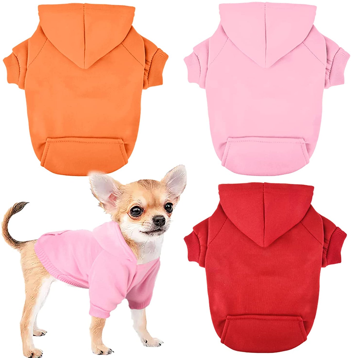 Chihuahua Sweaters for Dogs Puppy Hoodie with Pocket Tiny Dog Clothes Winter Fleece Warm Pet Doggie Sweatshirt for Small Girls Boys Yorkie Extra Small Dog Clothes XXS XS S, 2 Pieces (Xx-Small) Animals & Pet Supplies > Pet Supplies > Dog Supplies > Dog Apparel Sebaoyu pink,orange,red X-Small 