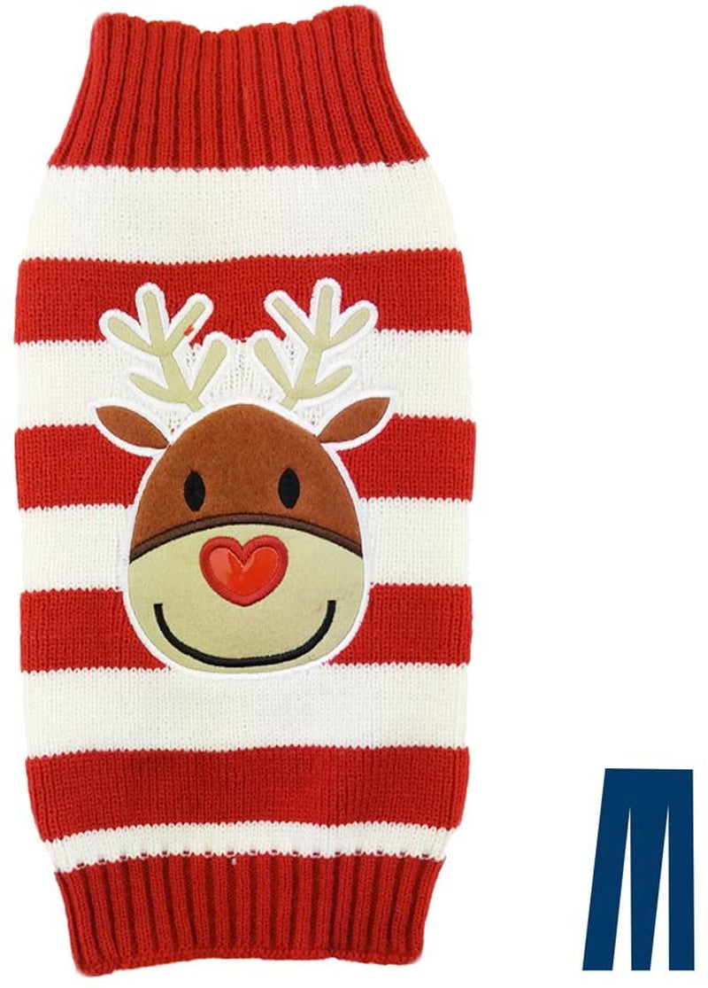 Mikayoo Pet Sweater for Small Dog/Cat,Ugly Sweater,Color Horizontal Stripes,Christmas Holiday Xmas, Elk Series, Reindeer Series,With Lights and Snowball(M) Animals & Pet Supplies > Pet Supplies > Dog Supplies > Dog Apparel ym Red/White HD S 