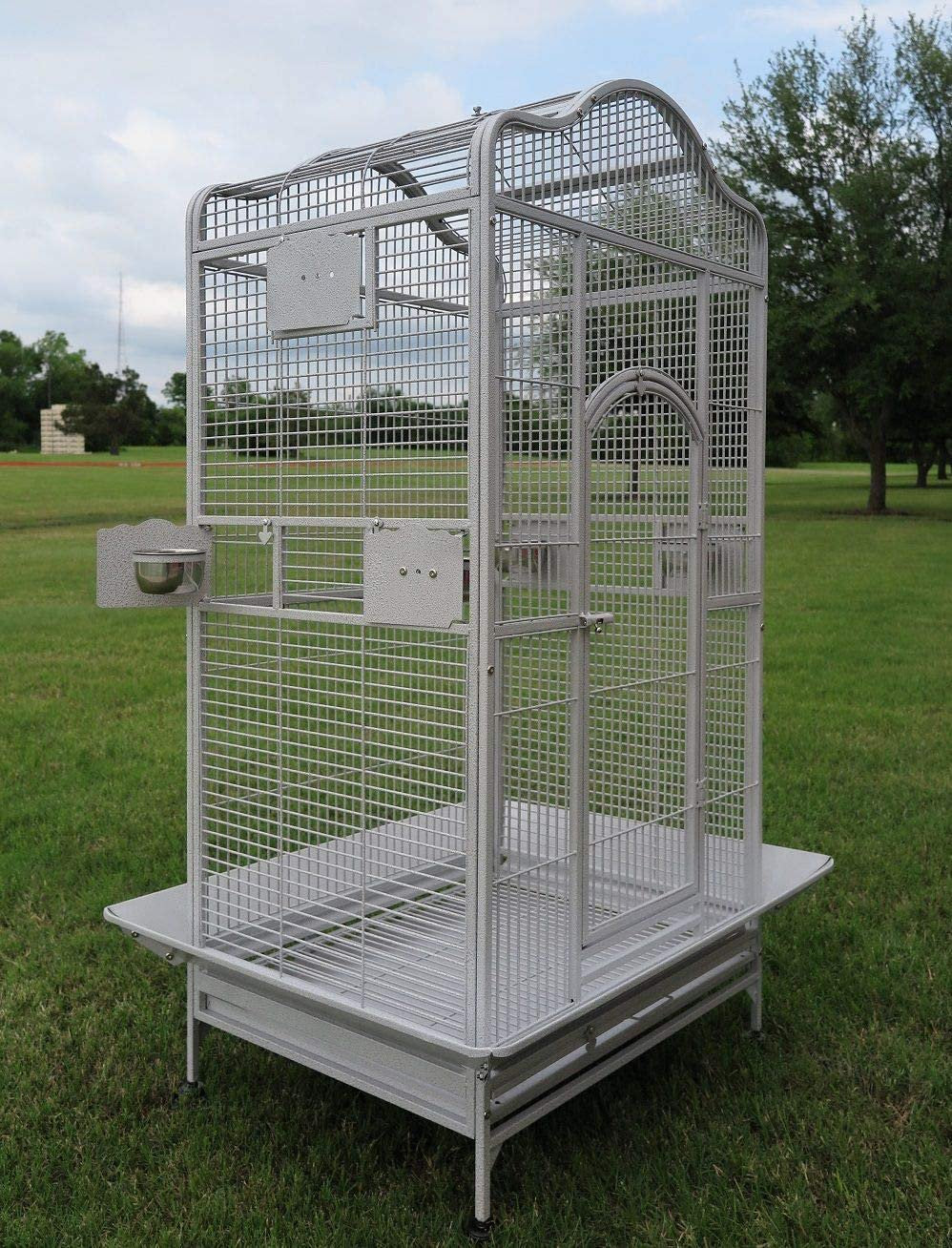 Extra Large 28" X 22" X 59"H Elegant and Durable Wrought Iron Open Play Top Stand Perch for Macaw Cockatoo Cockatiels African Grey Parrot Green Cheek Conures Caique Bird Cage with Rolling Stand Animals & Pet Supplies > Pet Supplies > Bird Supplies > Bird Cages & Stands Mcage   