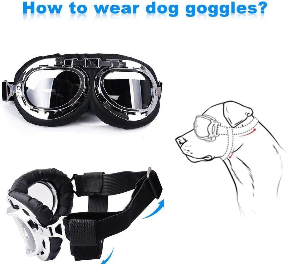 Tylu Dog Goggles Dog Sunglasses Eye Protection Steampunk Motorcycle Glasses with Elastic Adjustable Strap UV Protection Dustproof for Medium Large Breed Outdoor Driving Cycling Skiing Animals & Pet Supplies > Pet Supplies > Dog Supplies > Dog Apparel Tylu   