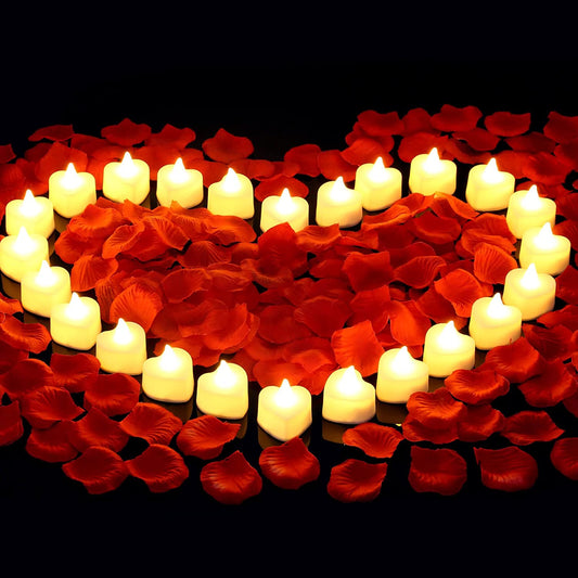 2000 Pieces Artificial Rose Petals with 24 Pieces LED Tea Lights Candles, Cridoz Romantic Decorations Special Night Set for Romantic Night, Valentine'S Day, Wedding Anniversary or Table Décor Animals & Pet Supplies > Pet Supplies > Dog Supplies > Dog Apparel Cridoz Warm White  