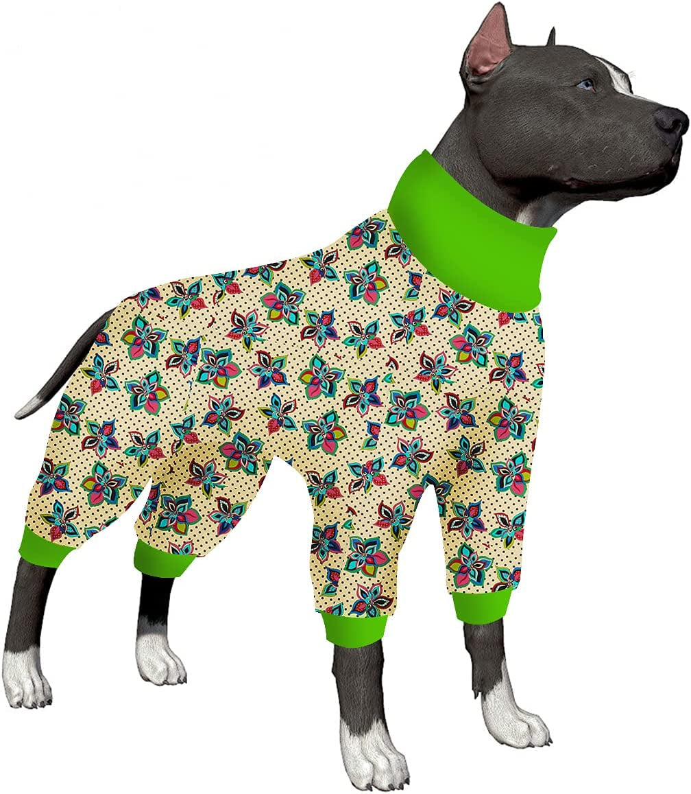 Lovinpet Onesies for Medium Dog, Dog Pajamas after Surgery, Full Coverage Dog Jumpsuit as Base Clothes under Dog Sweaters, Anti- Shedding Elastic Fabric, Colorful Flowers Prints Jammies for Large Dogs Animals & Pet Supplies > Pet Supplies > Dog Supplies > Dog Apparel LovinPet Flowers Green XXX-Large 