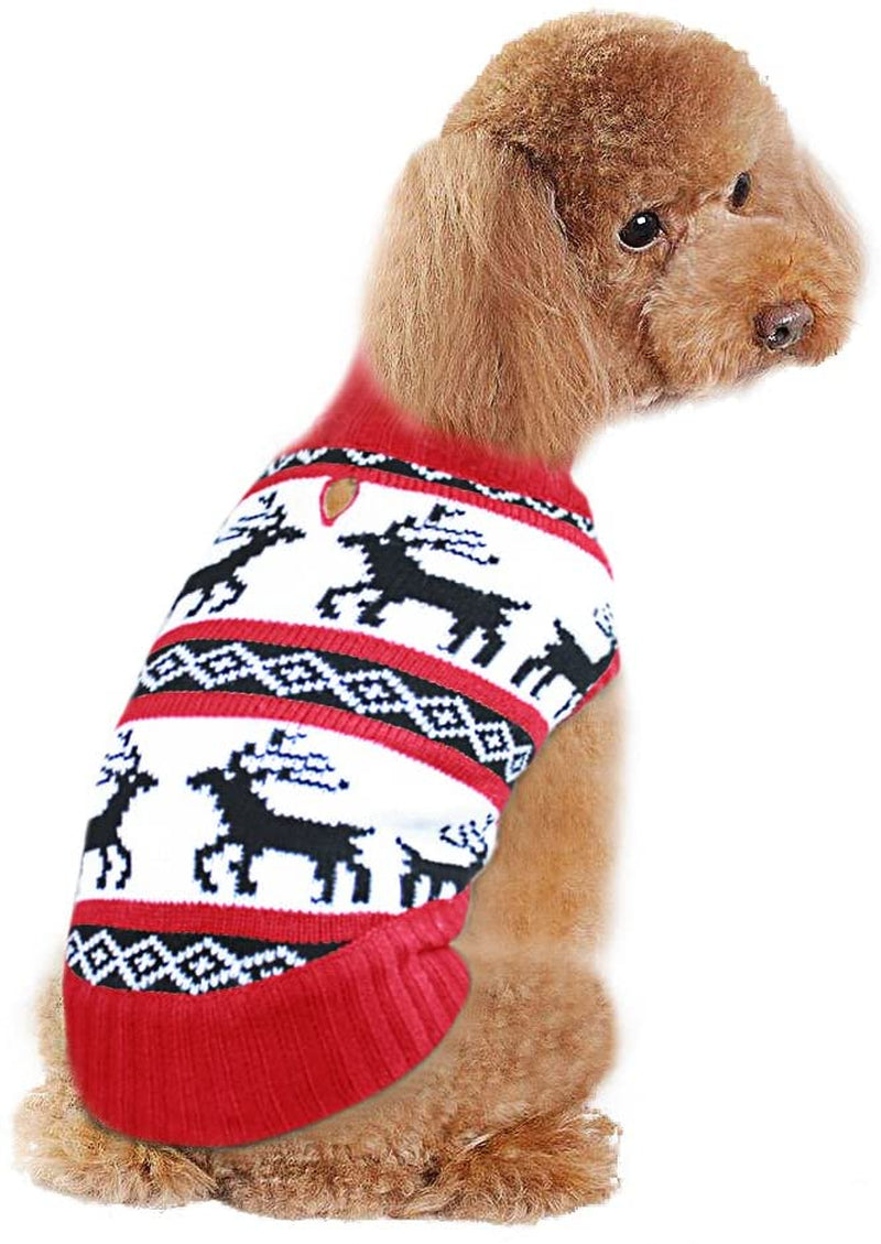 Holiday Christmas Reindeer Vintage Classic Dog Sweater (10", 12", 14", 16", 20") Festive Dress (12 - Inch, Reindeers Red) Animals & Pet Supplies > Pet Supplies > Dog Supplies > Dog Apparel V28® Reindeers Red 12 - Inch 