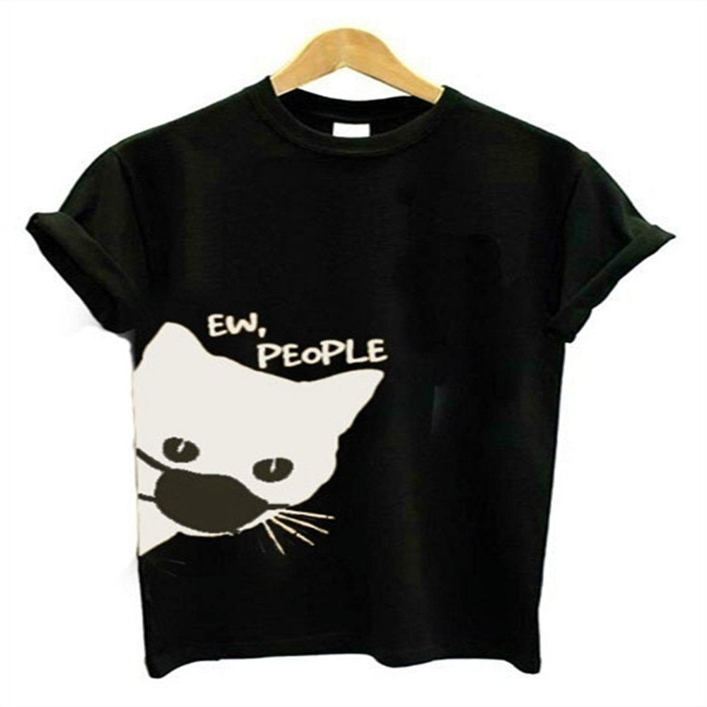 NGMQ Summer Cat Print Women Stylish T-Shirt Animals & Pet Supplies > Pet Supplies > Cat Supplies > Cat Apparel NGMQ Black 4XL 