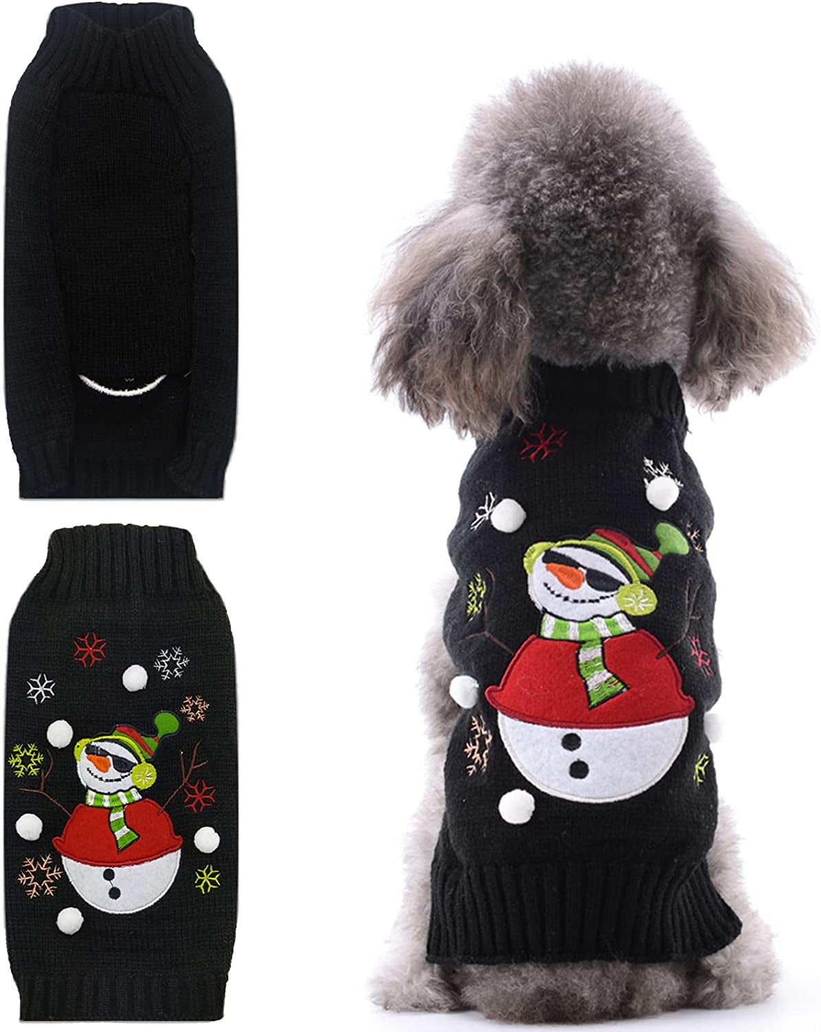 TENGZHI Dog Christmas Sweater Ugly Xmas Puppy Clothes Costume Warm Knitted Cat Outfit Jumper Cute Reindeer Pet Clothing for Small Medium Large Dogs Cats（S,Black） Animals & Pet Supplies > Pet Supplies > Dog Supplies > Dog Apparel Yi Wu Shi Teng Zhi Dian Zi Shang Wu You Xian Gong Si Black Snowman Small 
