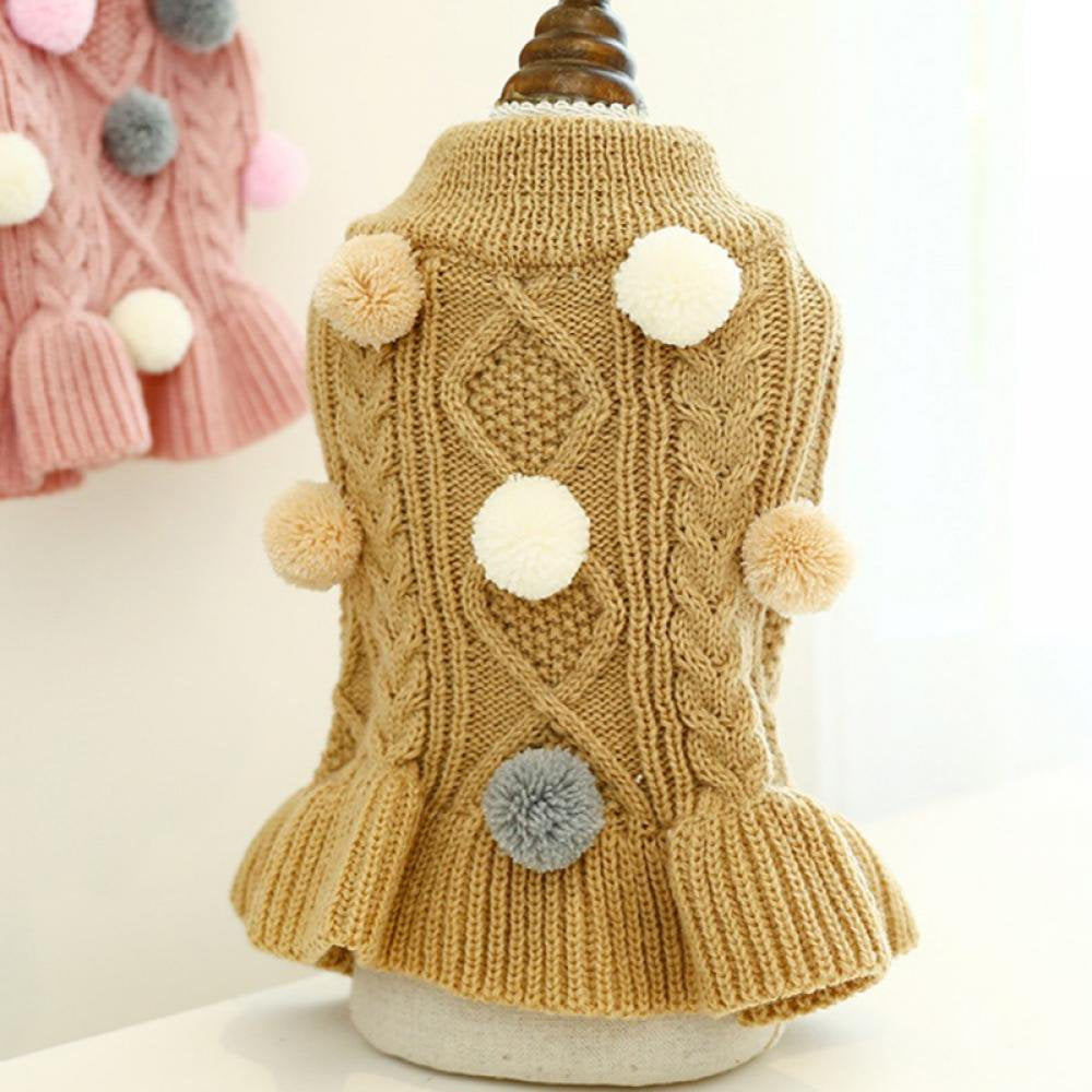 Dog Sweater Dress with Colorful Pom Pom Warm Knitwear Pullover Dog Skirt Puppy Princess Dress Apparel for Small Medium Dog and Cat Animals & Pet Supplies > Pet Supplies > Dog Supplies > Dog Apparel Popfeel XL Coffee 