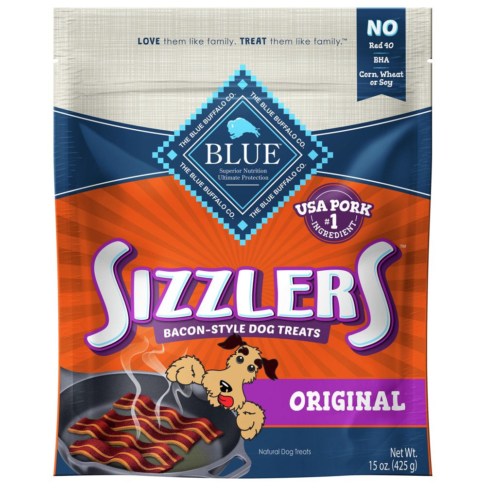 Blue Buffalo Sizzlers Bacon-Style Pork Flavor Soft Treats for Dogs, Whole Grain, 6 Oz. Bag Animals & Pet Supplies > Pet Supplies > Dog Supplies > Dog Treats Blue Buffalo 15 oz  